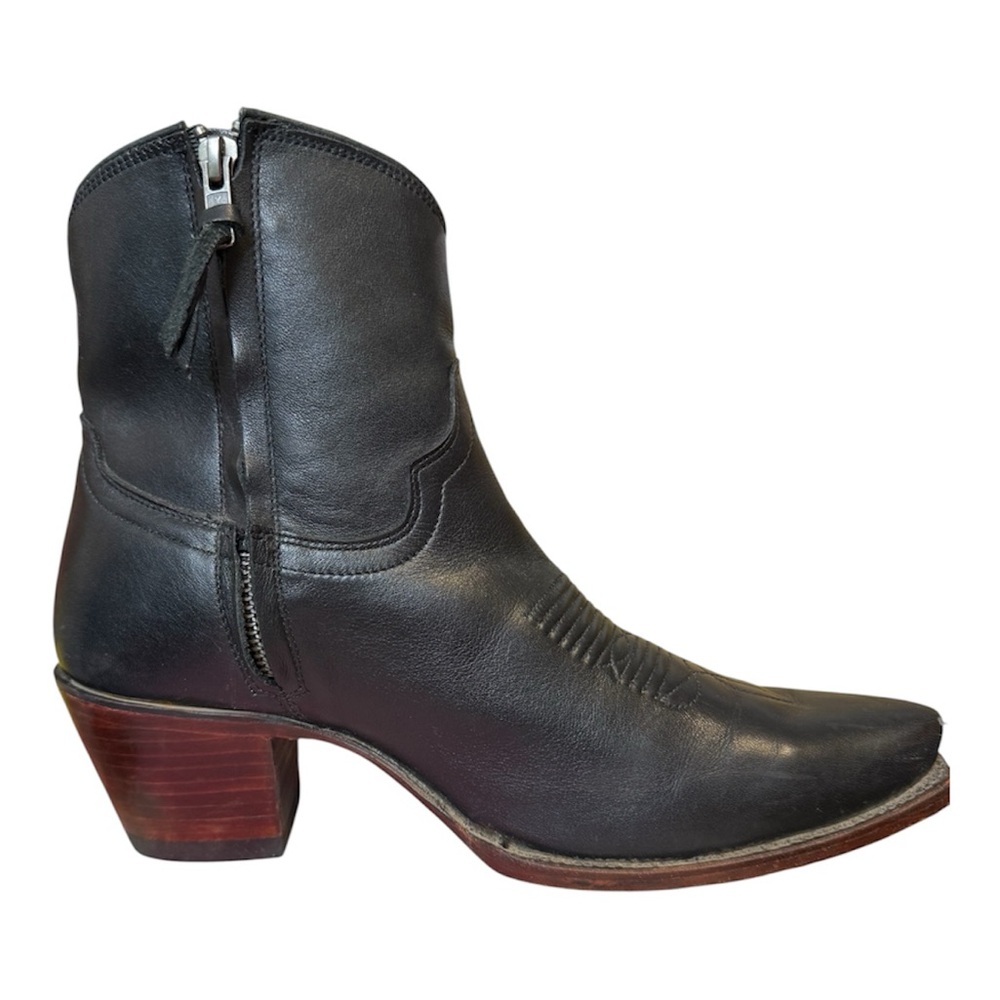 Tecovas The Daisy Black Cowhide Leather Western Ankle Boots w/ Stacked Heel 9 - Picture 3 of 14